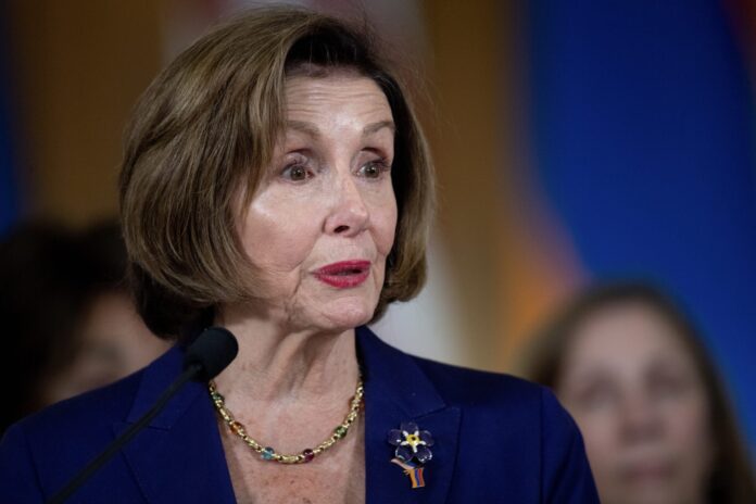 U.S. House Speaker Nancy Pelosi talks to the media during a briefing following her meeting with Armenian National Assembly Speaker Alen Simonyan, in Yerevan, Armenia.