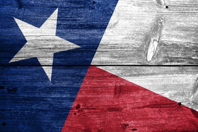 Texas State Flag painted on old wood plank texture