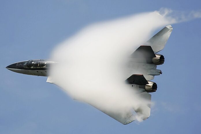 The fighter overcomes the sound barrier